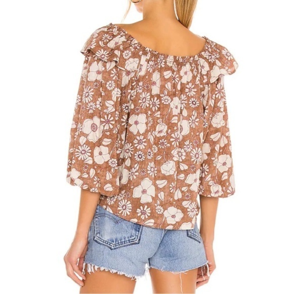 Free People Miss Daisy Printed Top in Vintage Tan Brown Flowers BOHO Sz XS - Picture 6 of 12